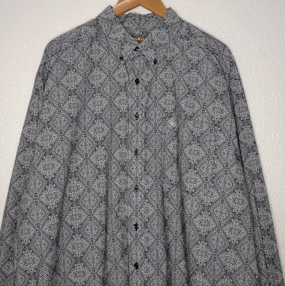 Ariat Men's Black White Cowboy Western Casual Button Down Shirt Sz XXL